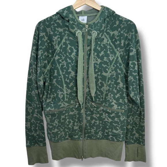 Cabi 6030 Camo Hoodie Marathon Jacket Women's M Green Floral Full Zip Athletic - Picture 4 of 11